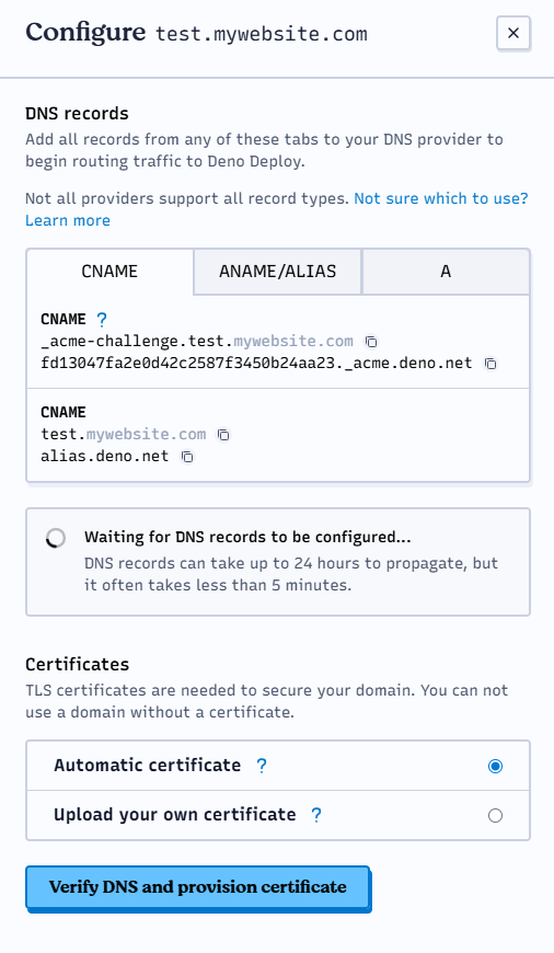 DNS Records modal