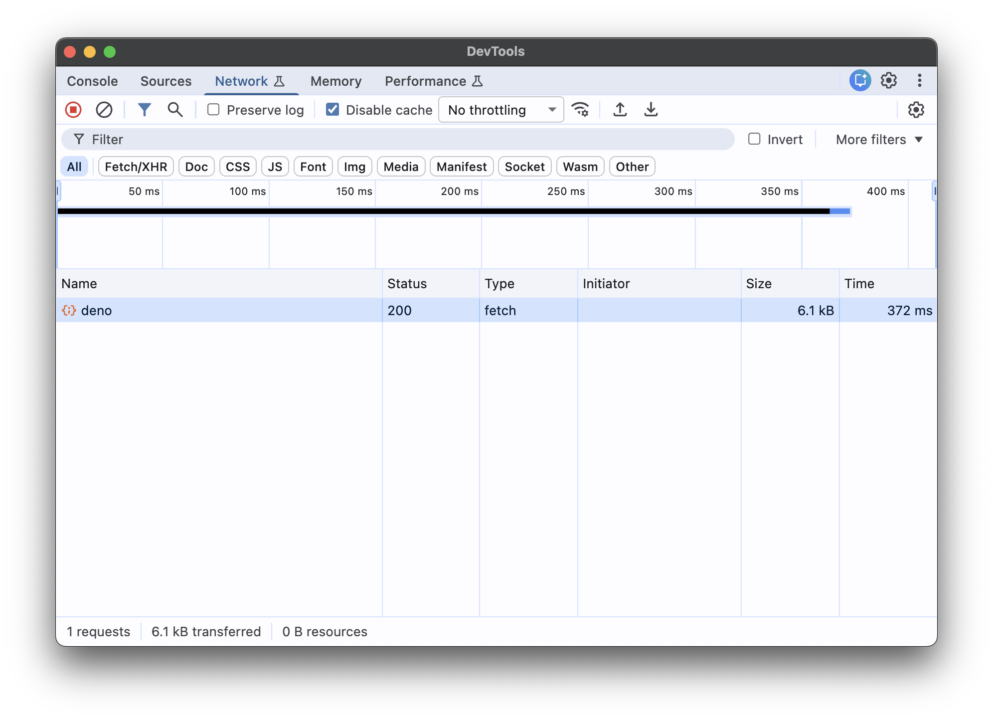 fetch() request in the Network tab