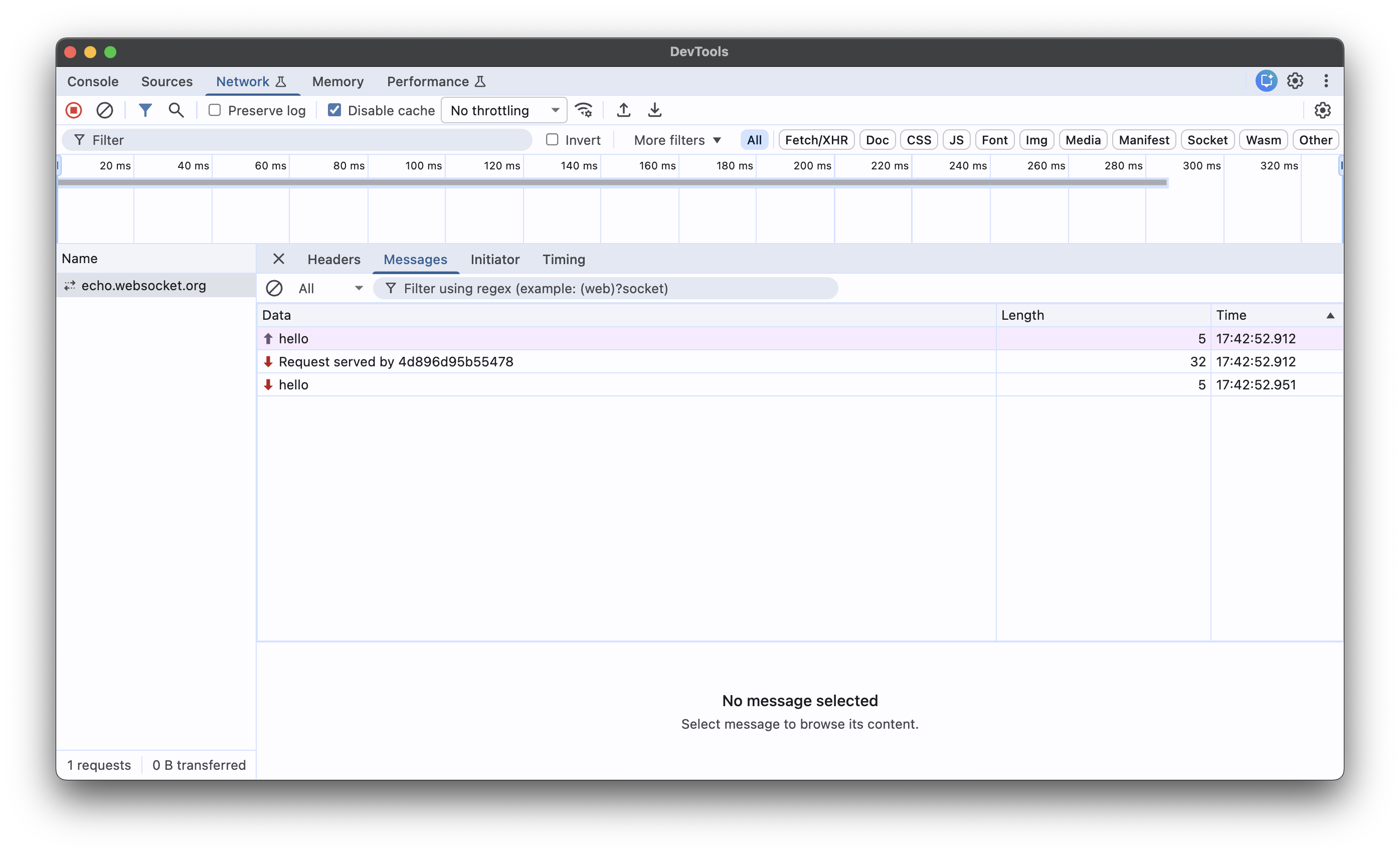 WebSocket connection in the Network tab